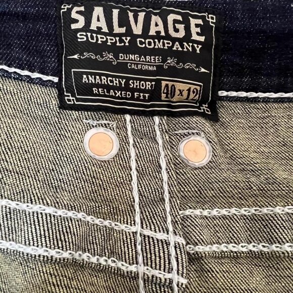 Salvage Supply Co Buckle Denim Shorts Anarchy Relaxed Fit Dark Wash W40 L12 XXL - Picture 6 of 6